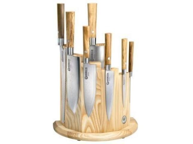 Böker Damast Olive Messerblock Set mit 7 Messern