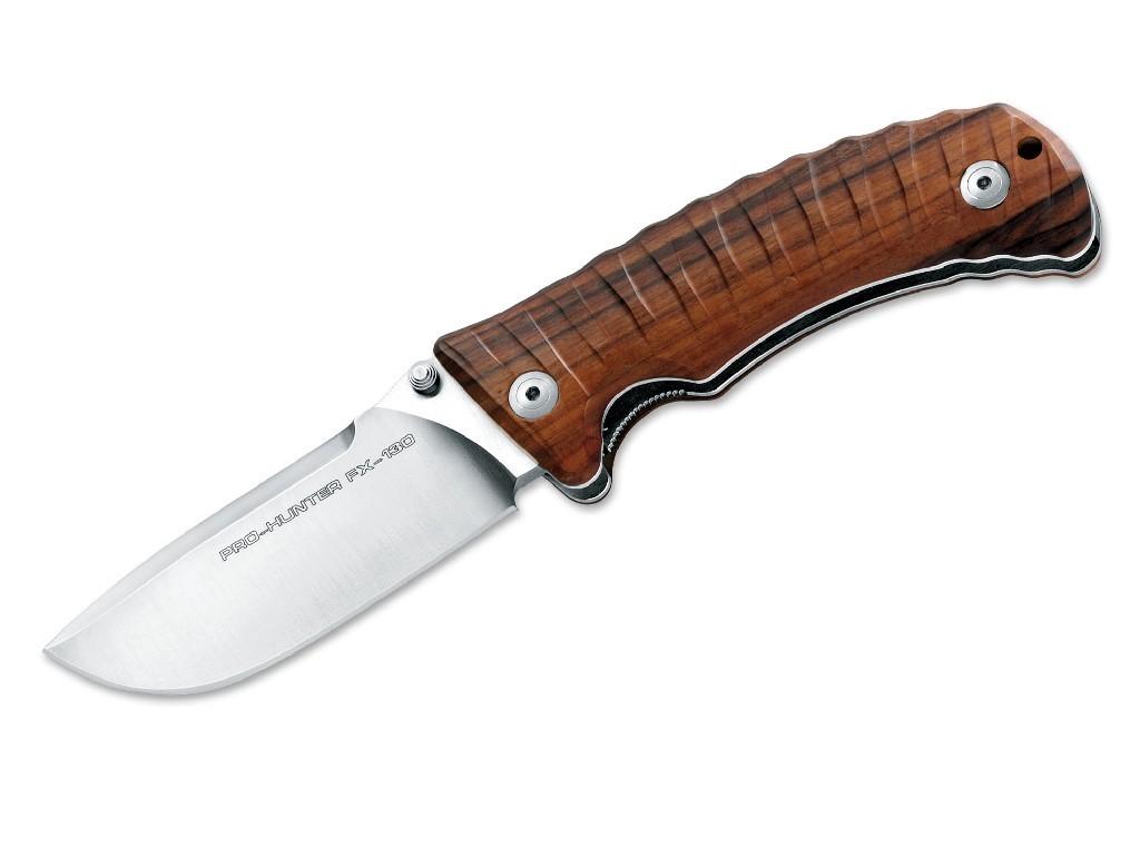 Taschenmesser Fox Knives Pro Hunter Wood Klappmesser Outdoormesser Santosholz Linerlock Leder-Gürteletui
