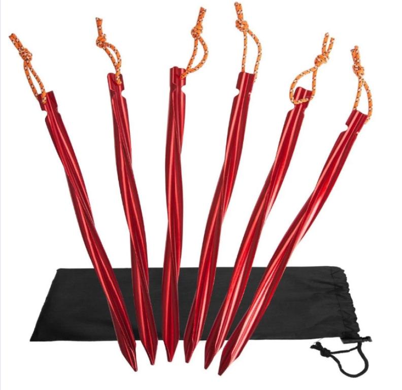 BasicNature Zelthering Y-Stake Spiral 25 cm rot 6 Stück Aluminium Spiralhering Hering Zelthering Zelt