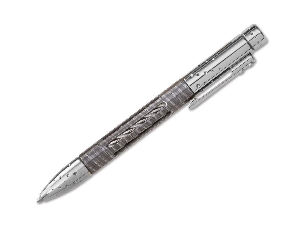 Lionsteel Nyala Pen Damast Shiny Grey Tactical Pen Steel Kubotan Titan Kugelschreiber Mehrzweckstift Security Glas Breaker Defense Outdoor