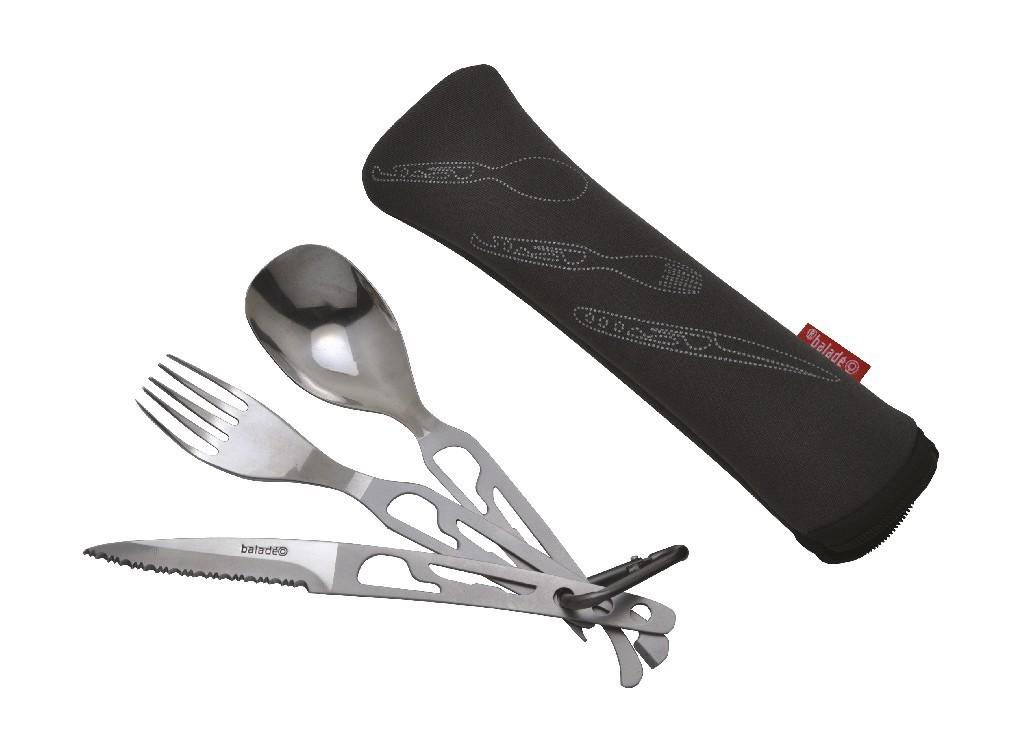 baladéo cutlery set Basecamp travel cutlery black 5 functions knife spoon fork can opener bottle opener